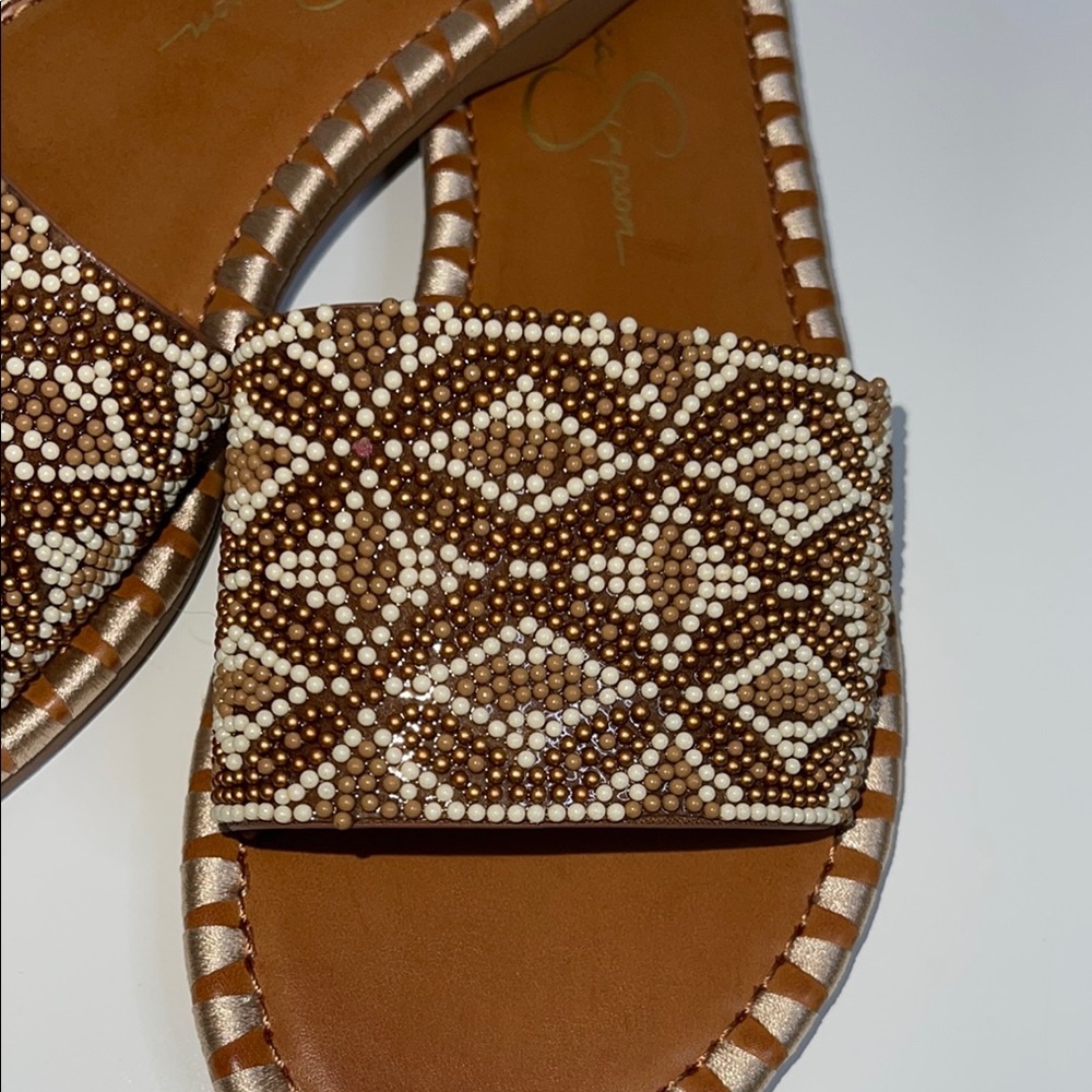 ✨Jessica Simpson Tan Beaded Slide Sandals Size 5 1/2 New Without Tag ✨ - Picture 3 of 5